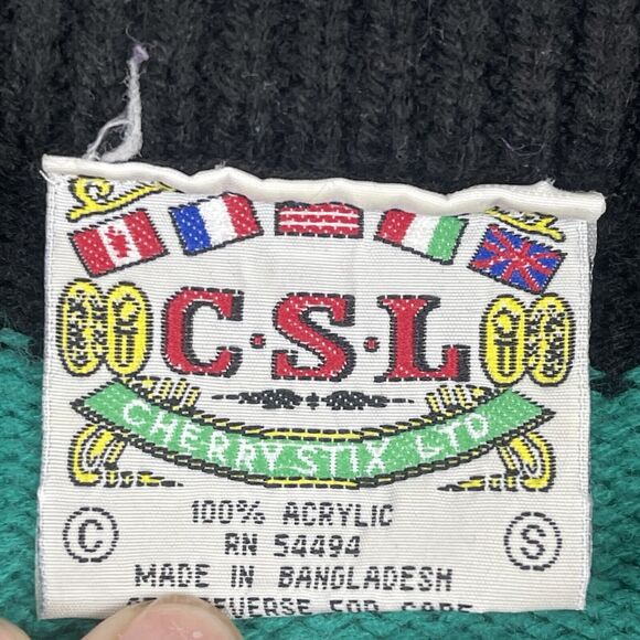 Vintage 80s Cherry Stix Limited CSL Sweater Women Small Stripe Green Black Retro - Picture 5 of 10